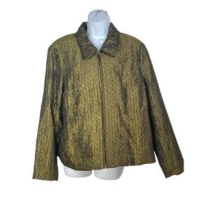 Erin London Gold Metallic Crinkle Zip Up Jacket Womens Large New